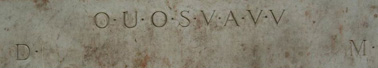 Picture of the letter inscription at Shugborough Hall: 
OUOSVAVV, and DM on the line below.
